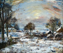 Winter - The Clyde of Greenock - Impressionist Oil, Snowy Landscape by James Kay