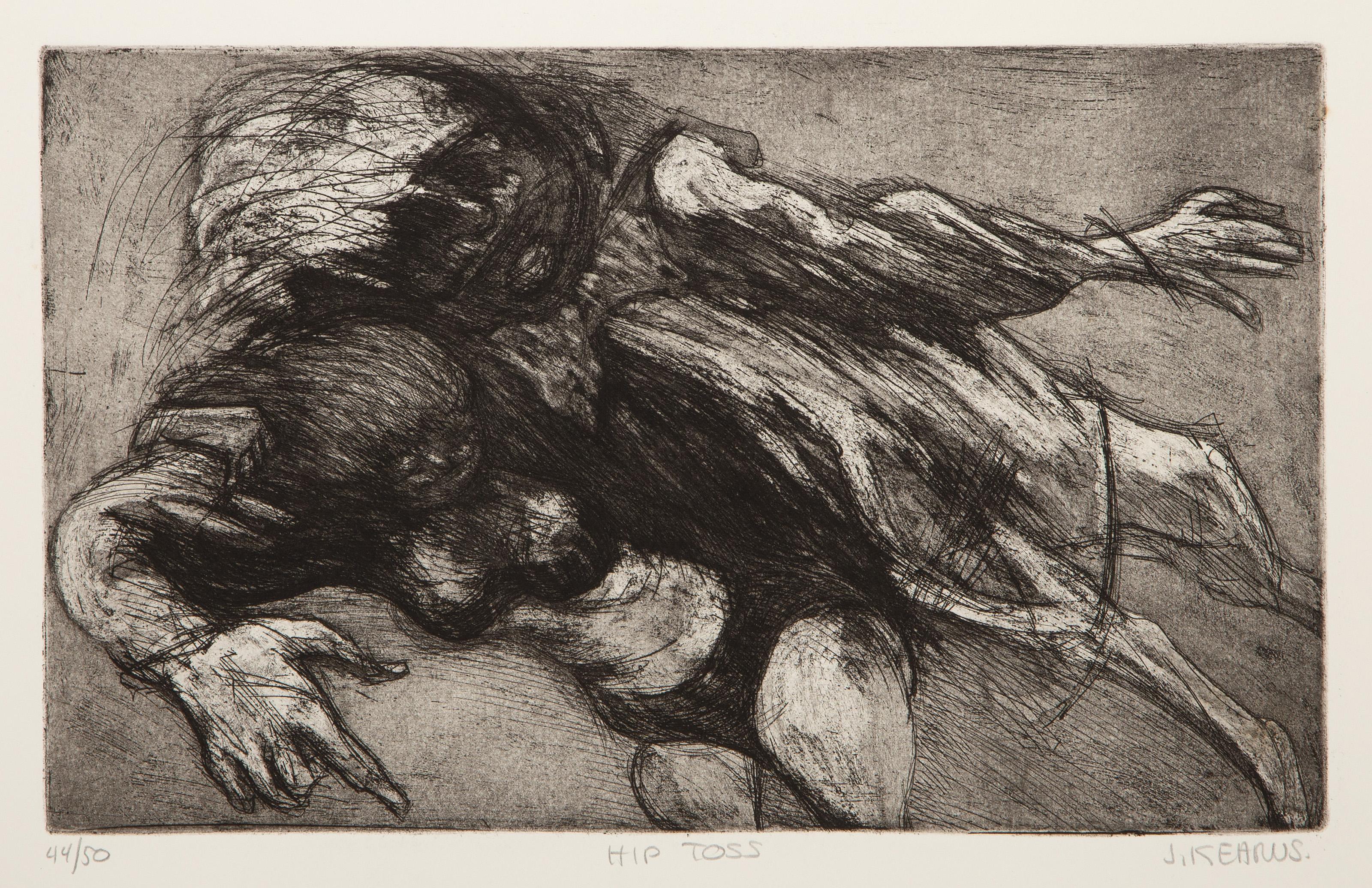  James Kearns, American (1924 - ) -  Hip Toss, Year: circa 1975, Medium: Etching on Rives, signed, titled and numbered, Edition: 44/50, Image Size: 8.75 x 14.5 inches, Size: 15 x 22 in. (38.1 x 55.88 cm) 
