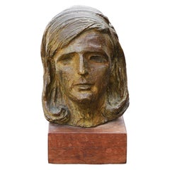 Modern Abstract Figurative Bronze Sculpture Bust of a Young Female Woman