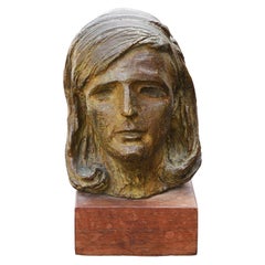 Moderne moderne abstrakte figurative Bronzeskulpturbüste einer jungen weiblichen Frau