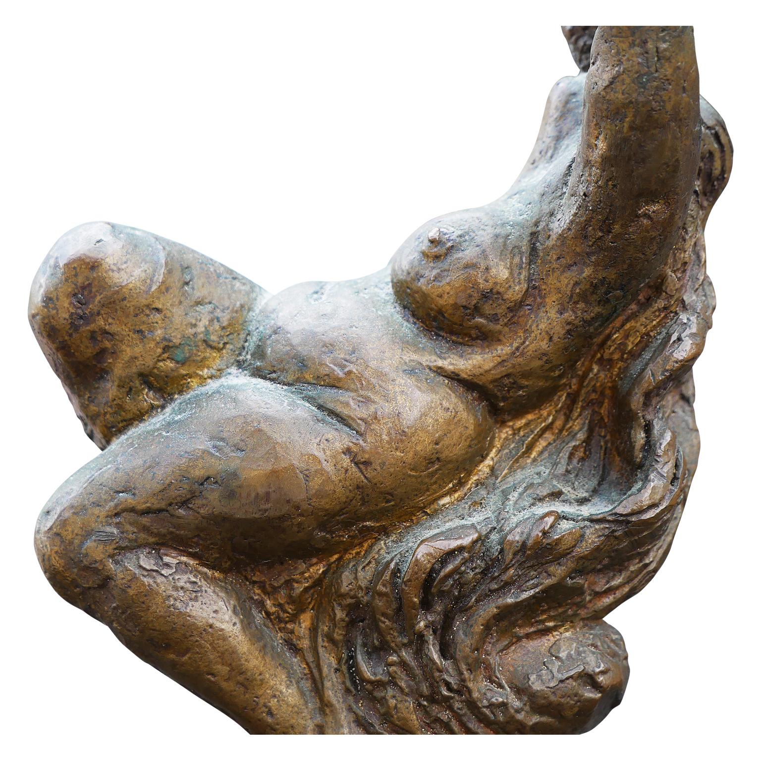 Modern Abstract Figurative Bronze Sculpture of Reclining Nude Female with Grapes 5