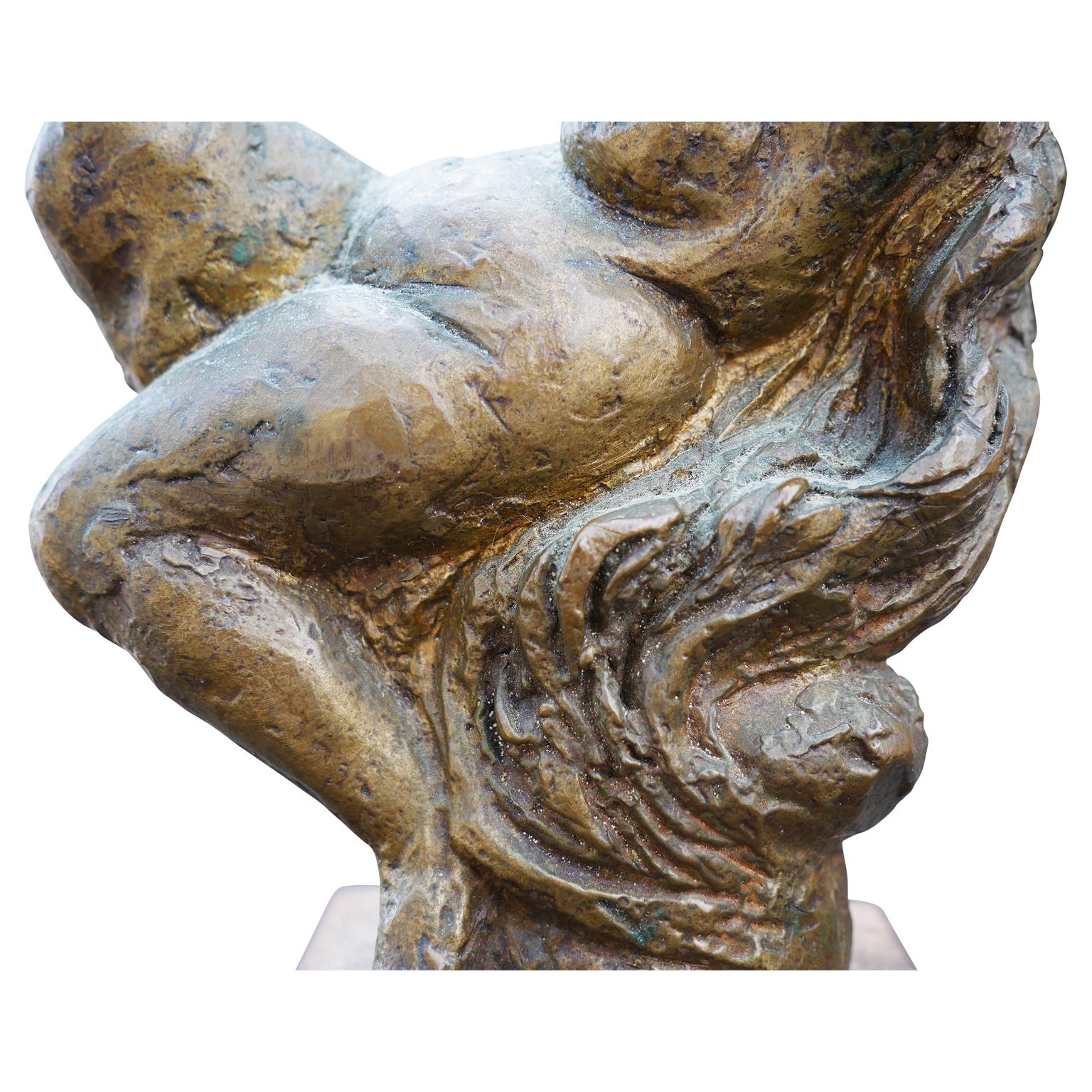 Modern Abstract Figurative Bronze Sculpture of Reclining Nude Female with Grapes 6