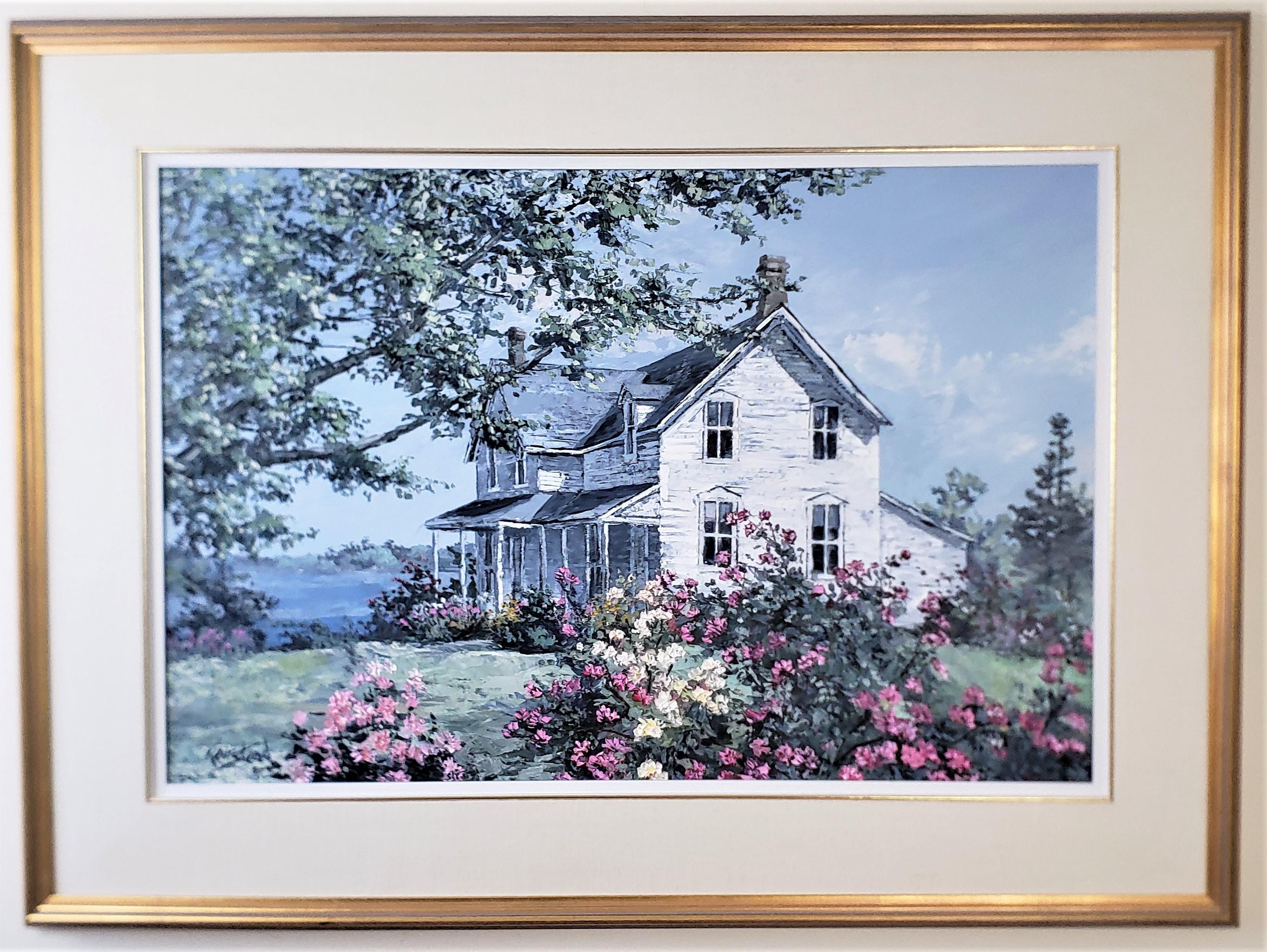 This original painting was done by the well known James L. Keirstead of Canada in 1988 in his signature realistic style. The painting is titled: The Summers Place and depicts a rustic country clapboard homestead in Chaffeys Locks. The painting is