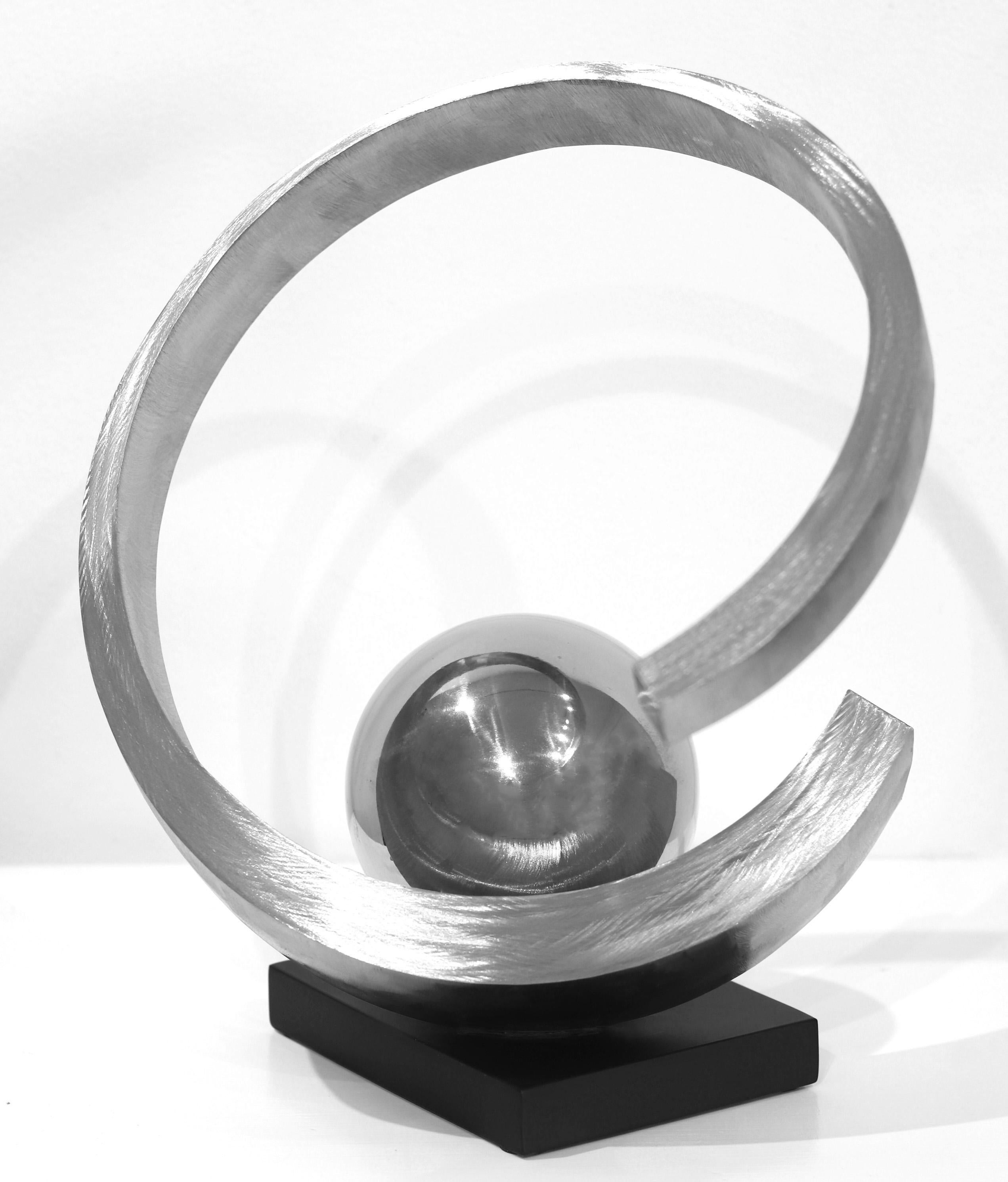 Follow Through - Original Sculpture Reflective and Matte Steel Ball and Circle For Sale 3