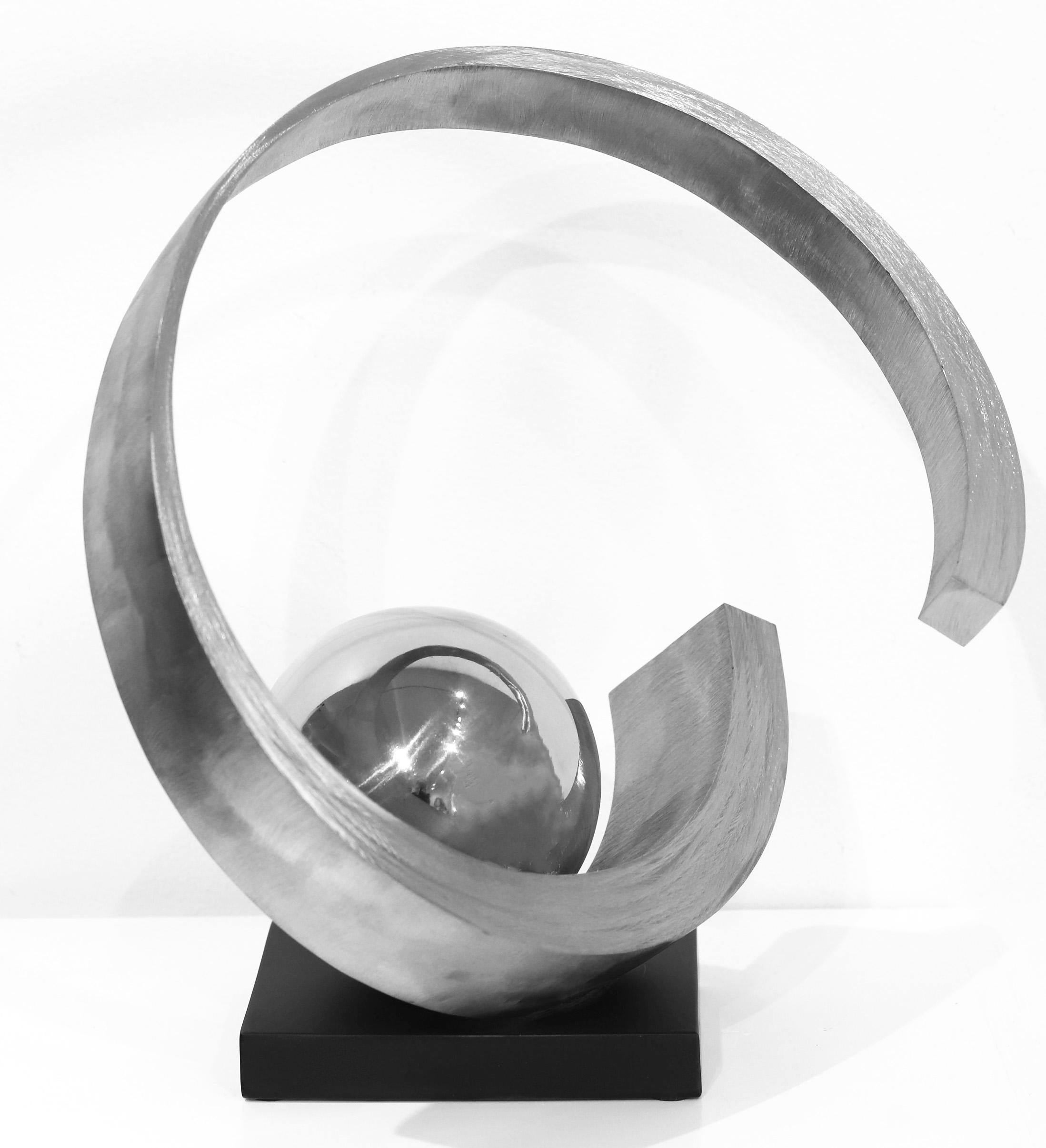 Follow Through - Original Sculpture Reflective and Matte Steel Ball and Circle