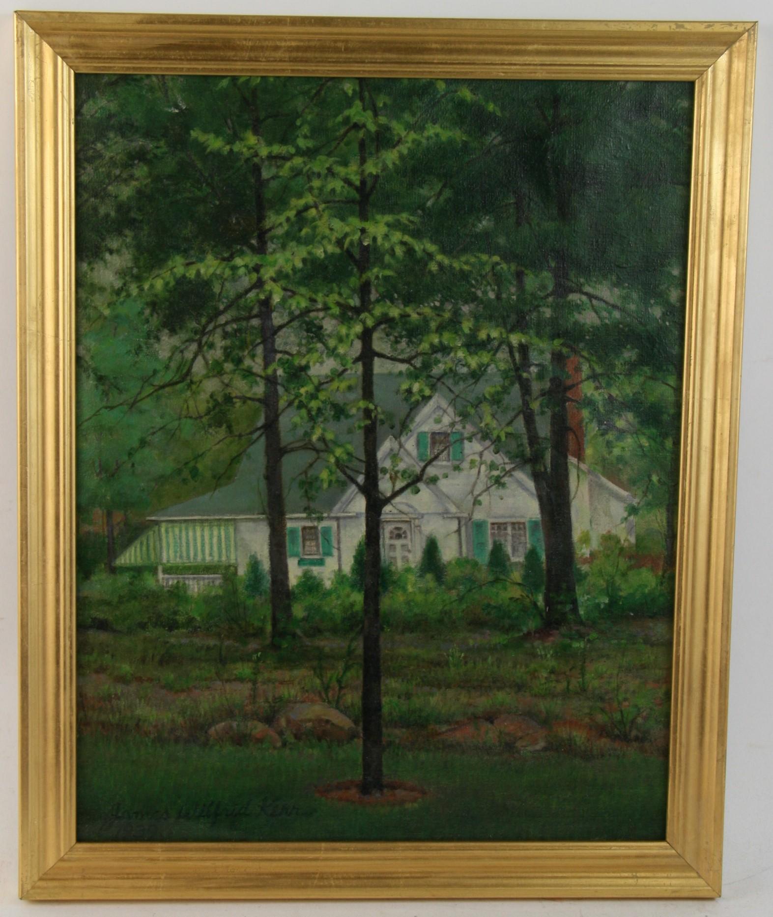 Landscape Painting James Kerr - The House of Antiques, peinture à l'huile d'un paysage de campagne américain   1939