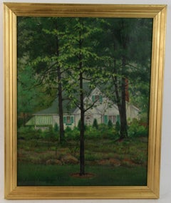 Vintage American Country House Landscape oil Painting   1939