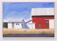 Bob's Barns (Colorful Contemporary Hopper-esque Rural Landscape with Red Barns)