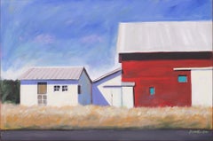 Bob's Barns (Colorful Contemporary Hopper-esque Rural Landscape with Red Barns)