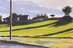 Long Shadows (Colorful Contemporary Hopper-esque landscape painting, Framed)