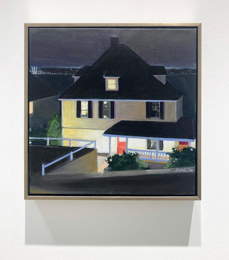 James Kimak Red Door (Contemporary Night Landscape Painting, White