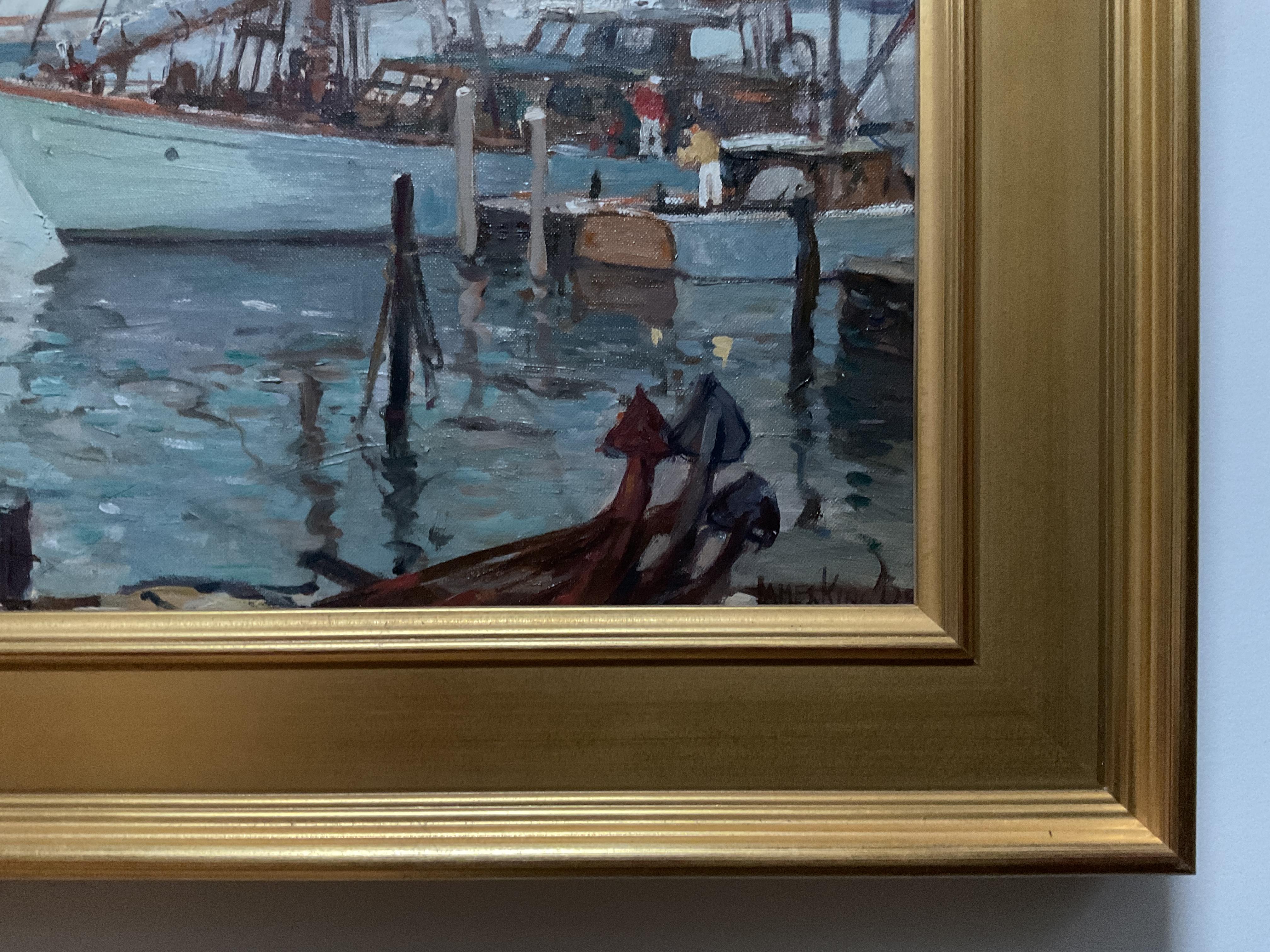 Vintage Edgartown Harbor, Martha's Vineyard Oil Painting ; A James King Bonnar 1960 en vente 5