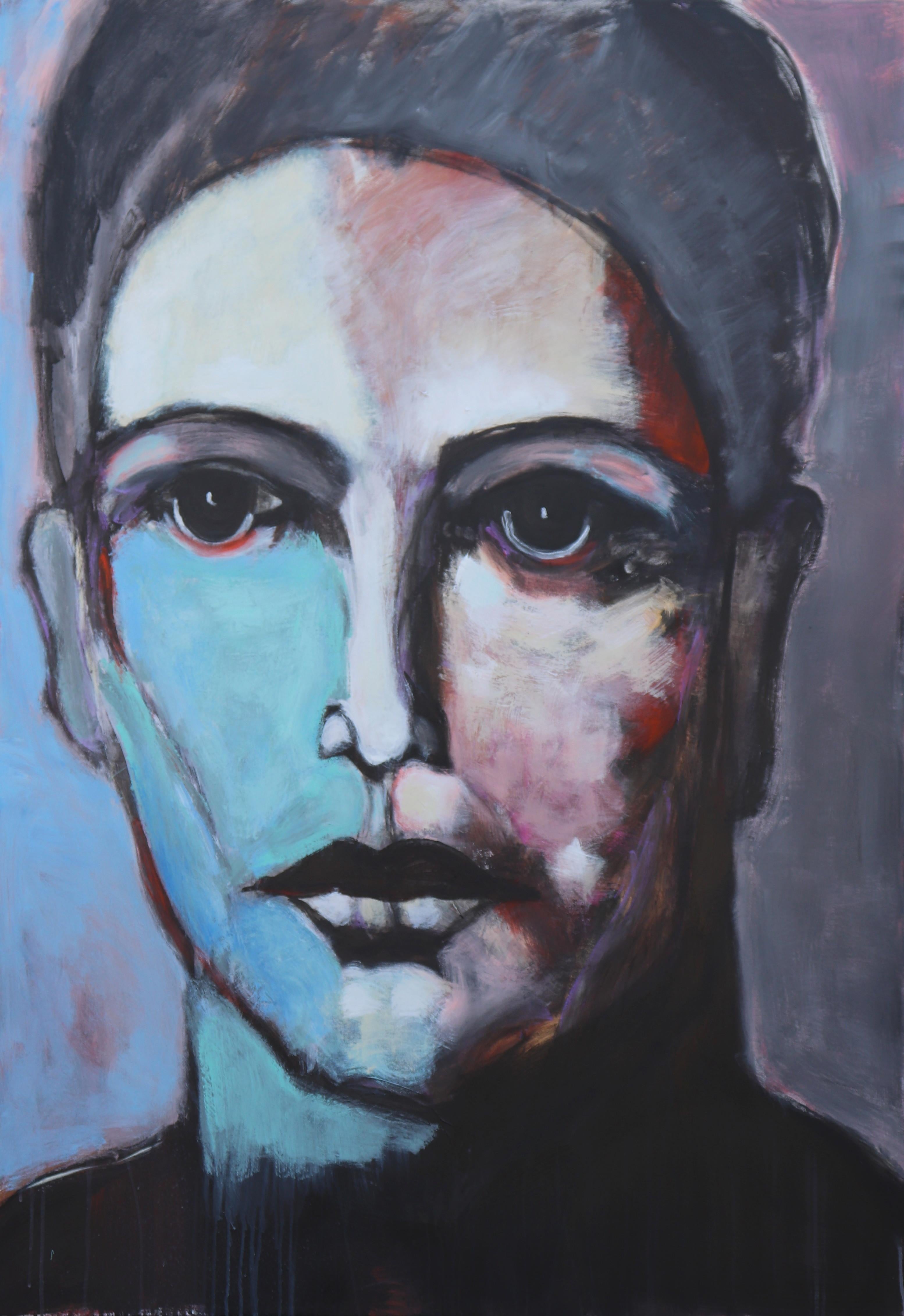 James Koskinas Portrait Painting - Girl with Blue Face