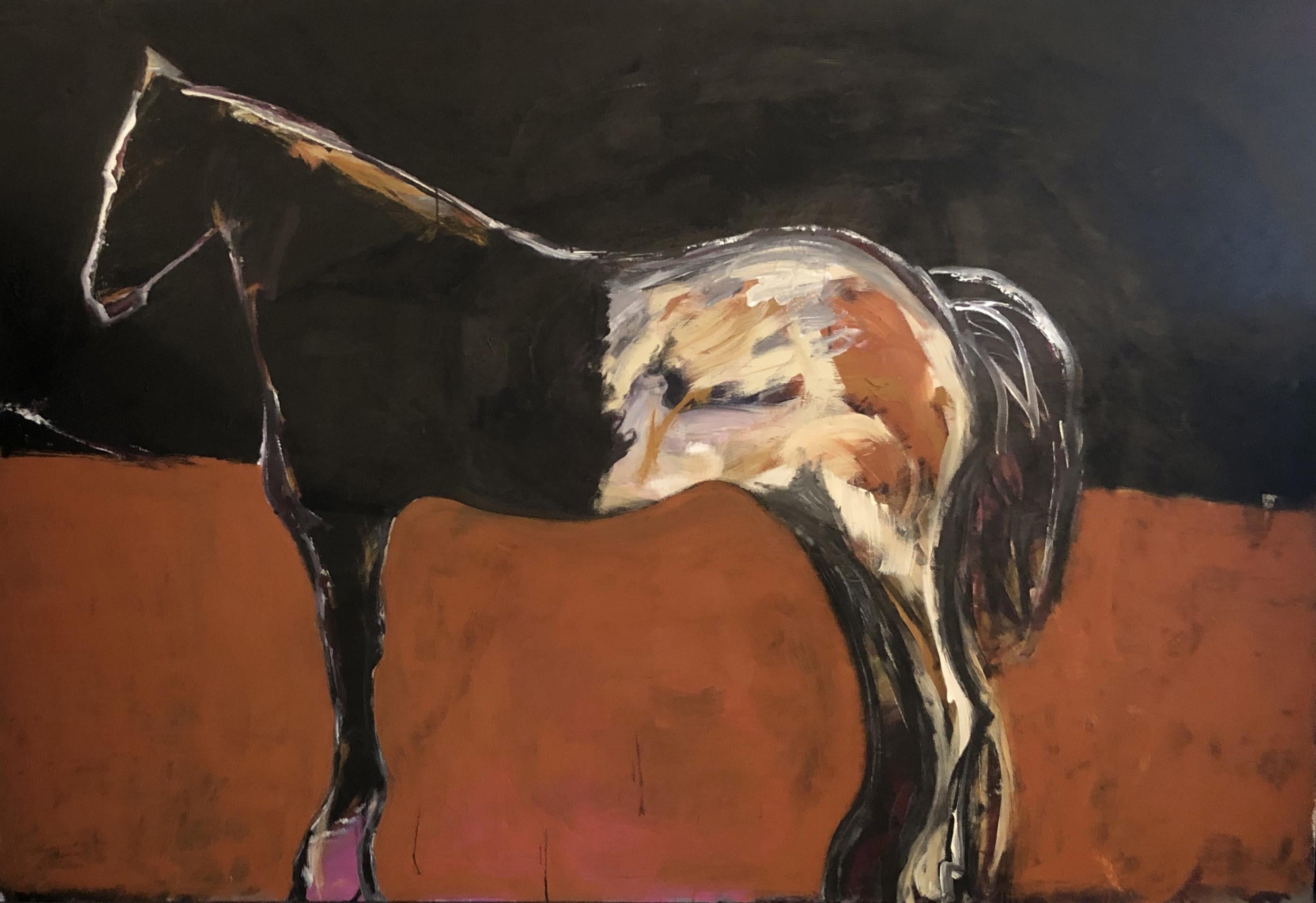 Horse in Black Field - Painting by James Koskinas
