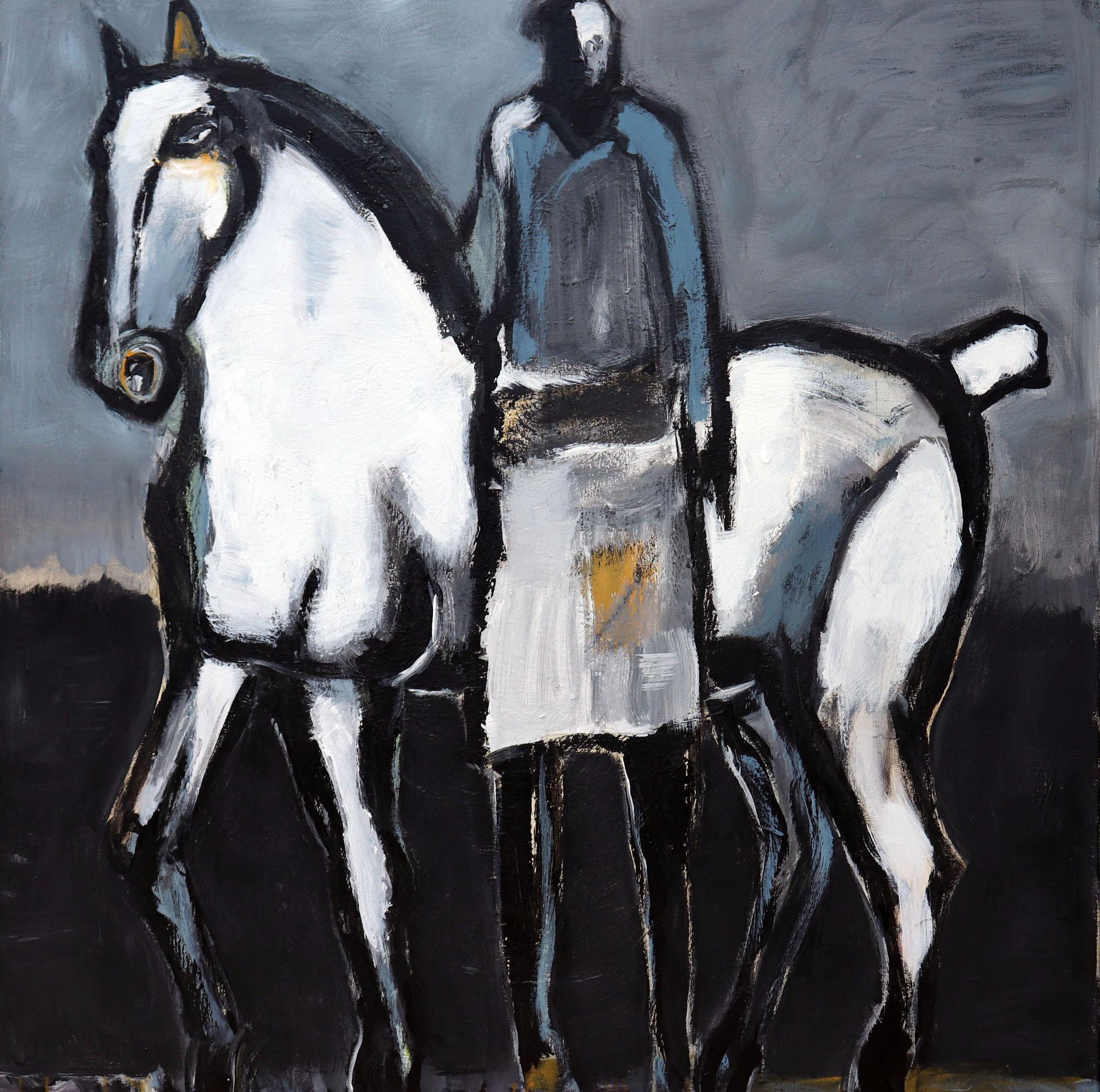 White Horse with Standing Rider - Art by James Koskinas