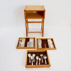 James Krenov cabinet with set of "Pyramid" Flatware by Georg Jensen