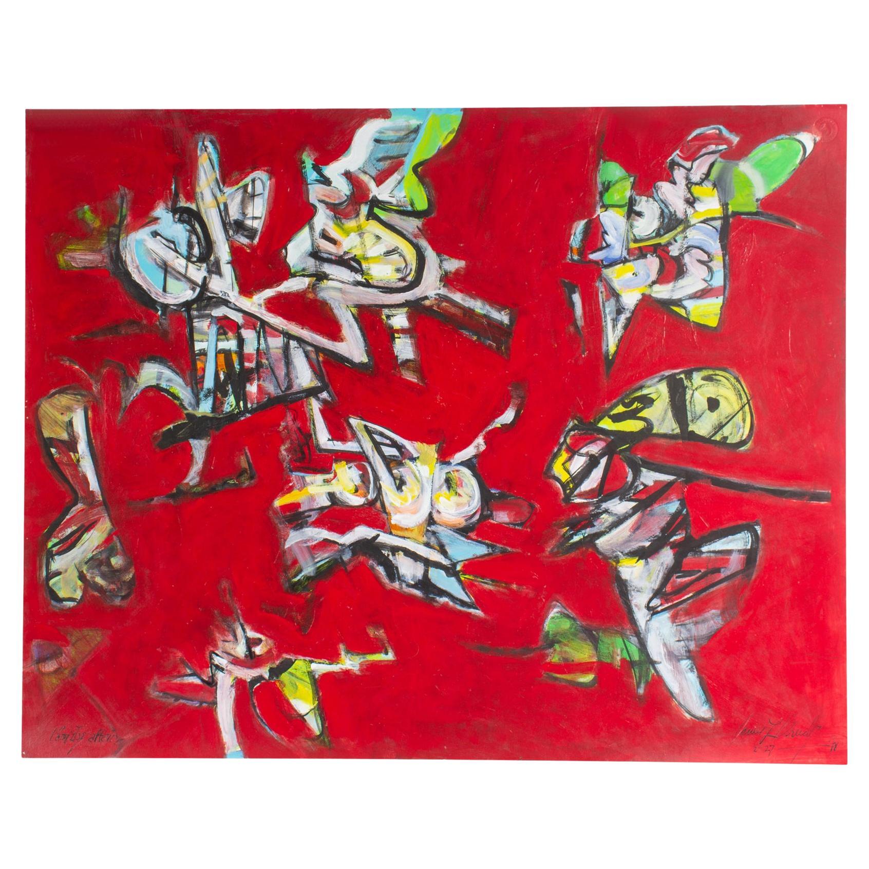 James L. Bruch Signed 2010 “Family Affair” Abstract Mixed Media Painting For Sale