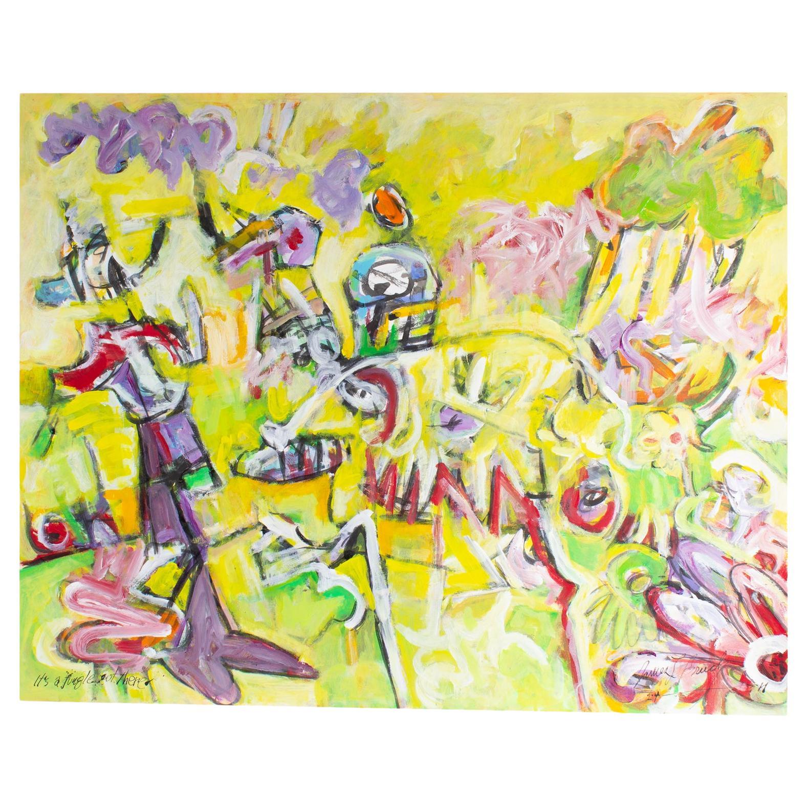 James L. Bruch Signed 2011 “It’s a Jungle Out There” Mixed Media Painting For Sale