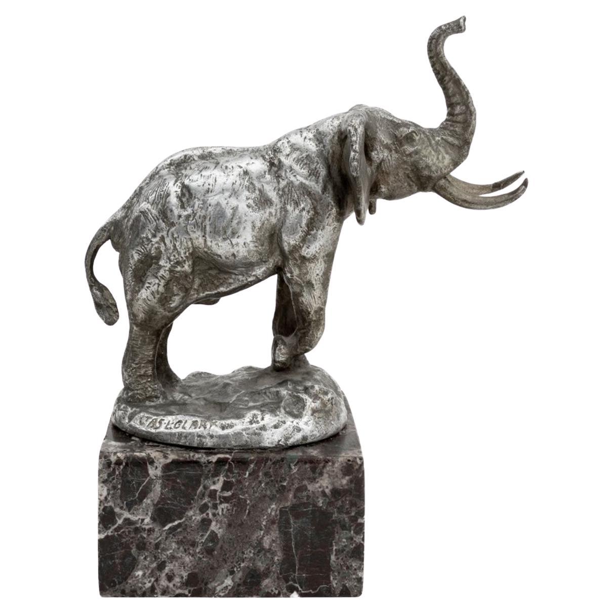 James L. Clark Silvered Bronze Elephant Sculpture