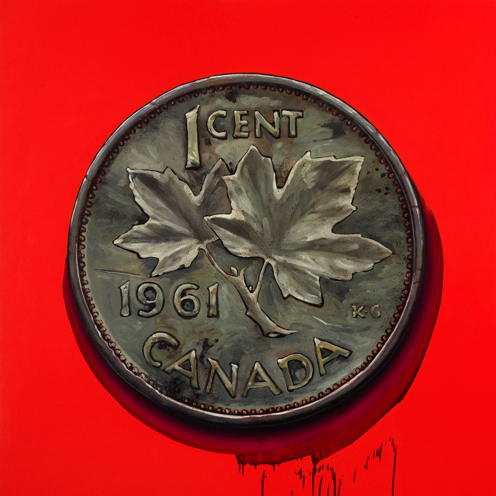 James Lahey Still-Life Painting - 1 Cent Portrait, 1961 (Made in Canada 3 – A Memoir)