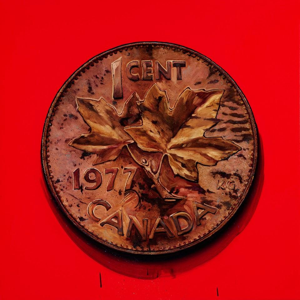 James Lahey Still-Life Painting - 1 Cent Portrait, 1977 (Made in Canada 3 – A Memoir)