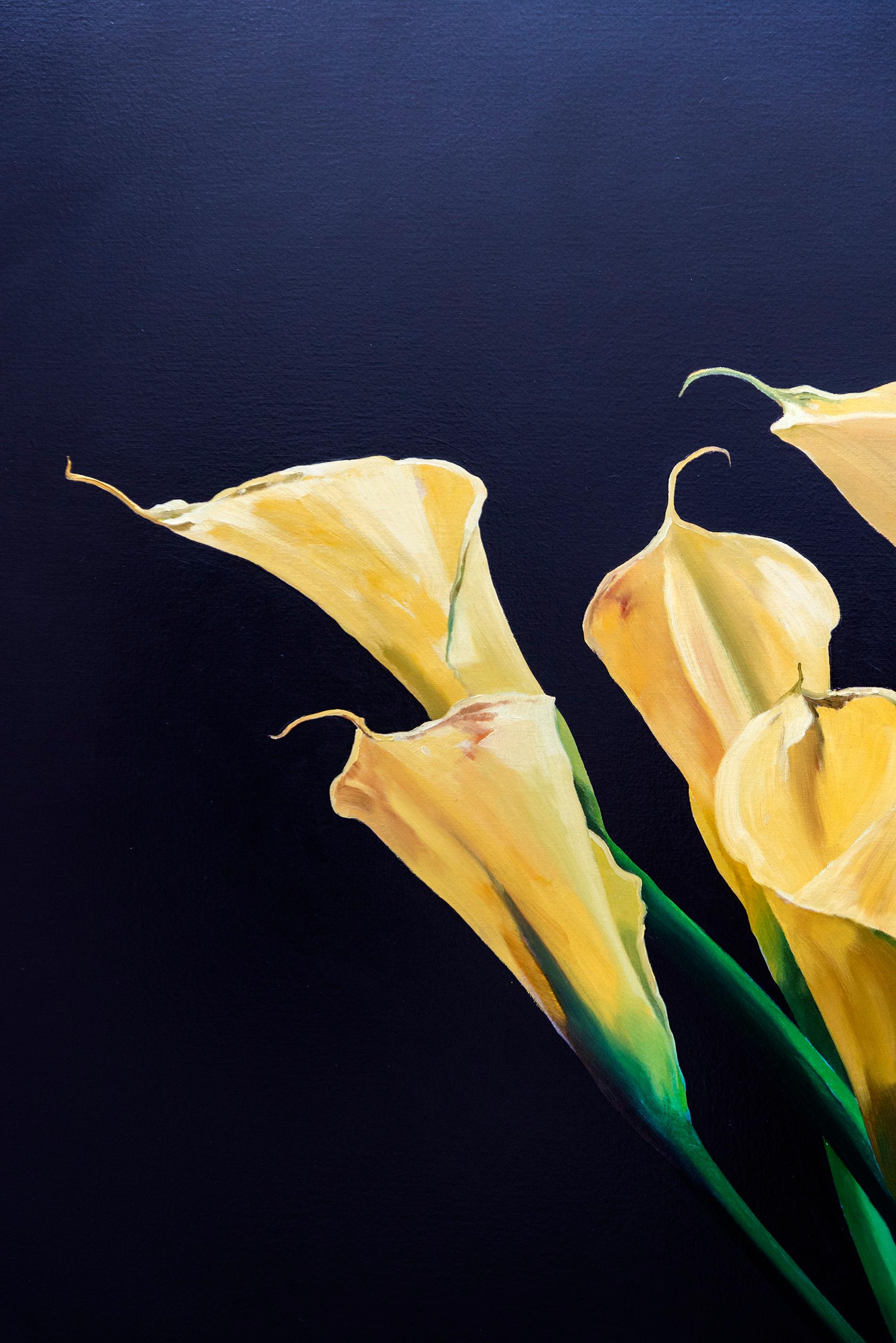 Calla Lily - lush, dark, detailed, realist, floral, still life, oil on canvas For Sale 1