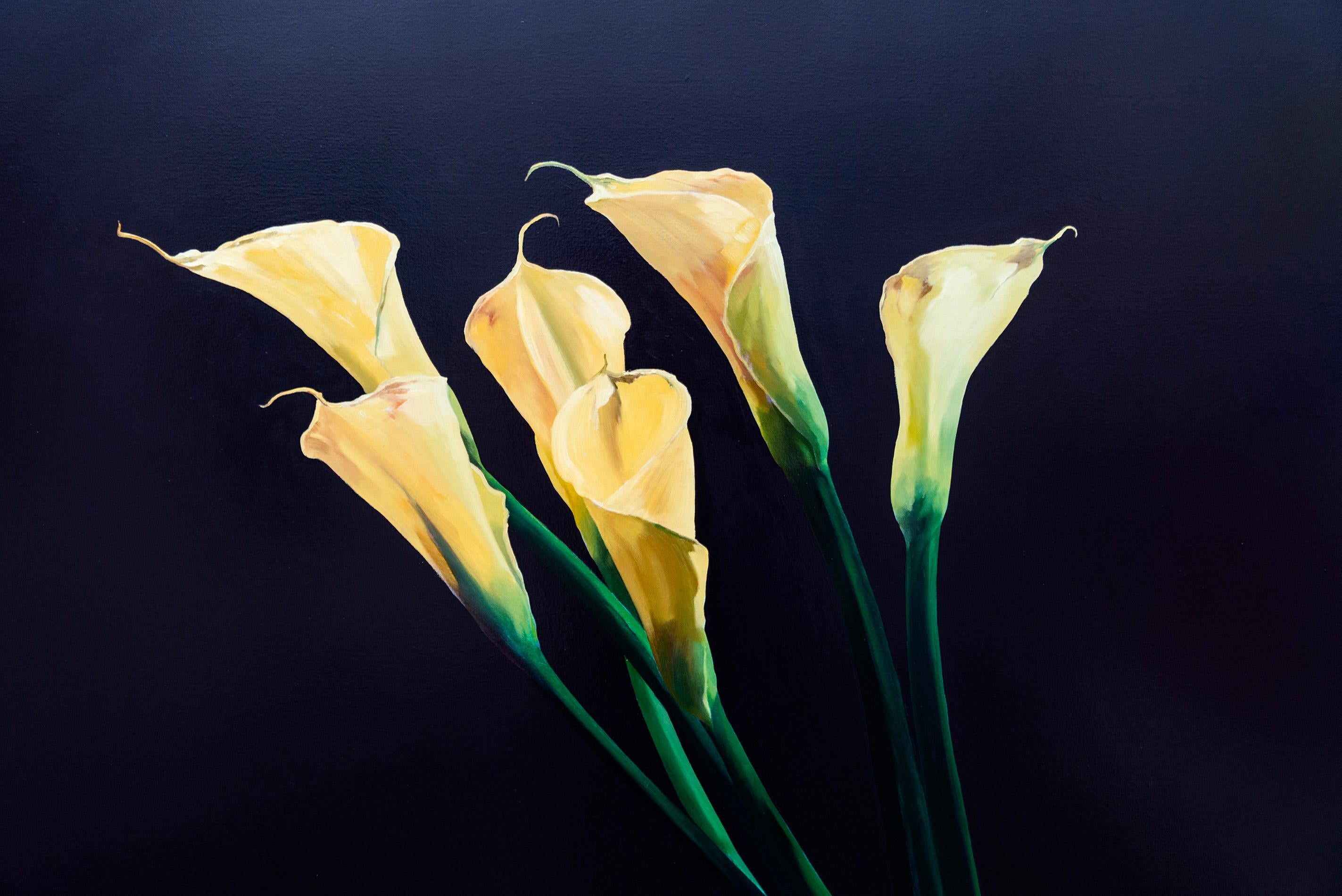 Calla Lily - lush, dark, detailed, realist, floral, still life, oil on canvas For Sale 2
