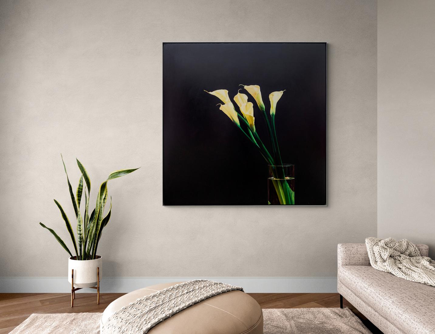 Calla Lily - lush, dark, detailed, realist, floral, still life, oil on canvas For Sale 3
