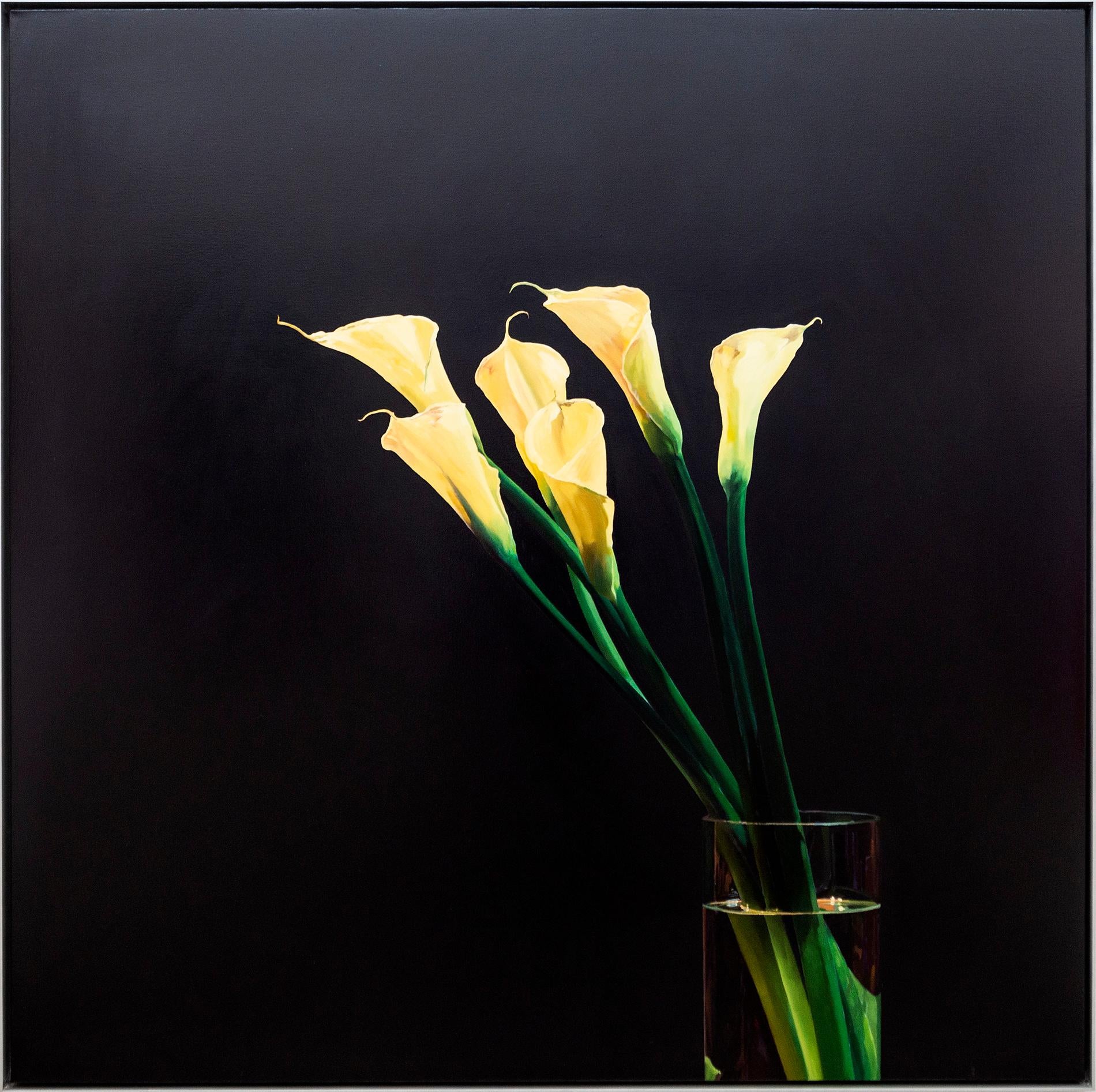 Calla Lily - lush, dark, detailed, realist, floral, still life, oil on canvas - Painting by James Lahey