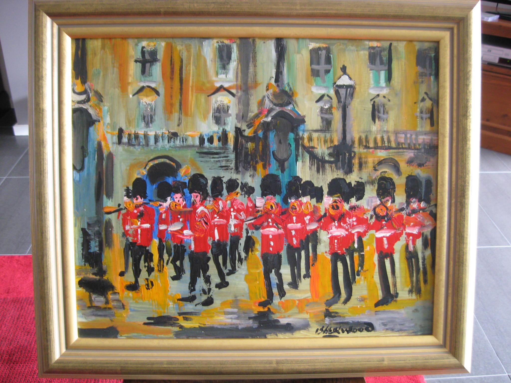 James Lawrence Isherwood (English 1917-1989) - Guards Buckingham Palace

Oil on board board, signed lower right.

A large, desirable London scene in excellent condition. Housed in contemporary gilt frame. Originally purchased from Clark Art,