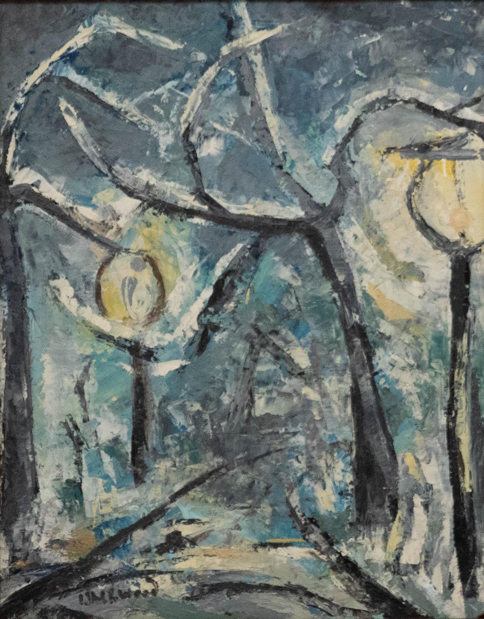 James Lawrence Isherwood (1917-1988) - Olio incorniciato, Luci del parco nella neve 1