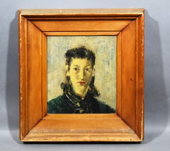 Antique American Modernist Portrait Oil Painting, Young Woman by James Lechay