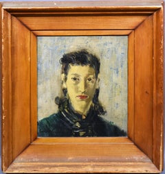 Antique American Modernist Portrait Oil Painting, Young Woman by James Lechay