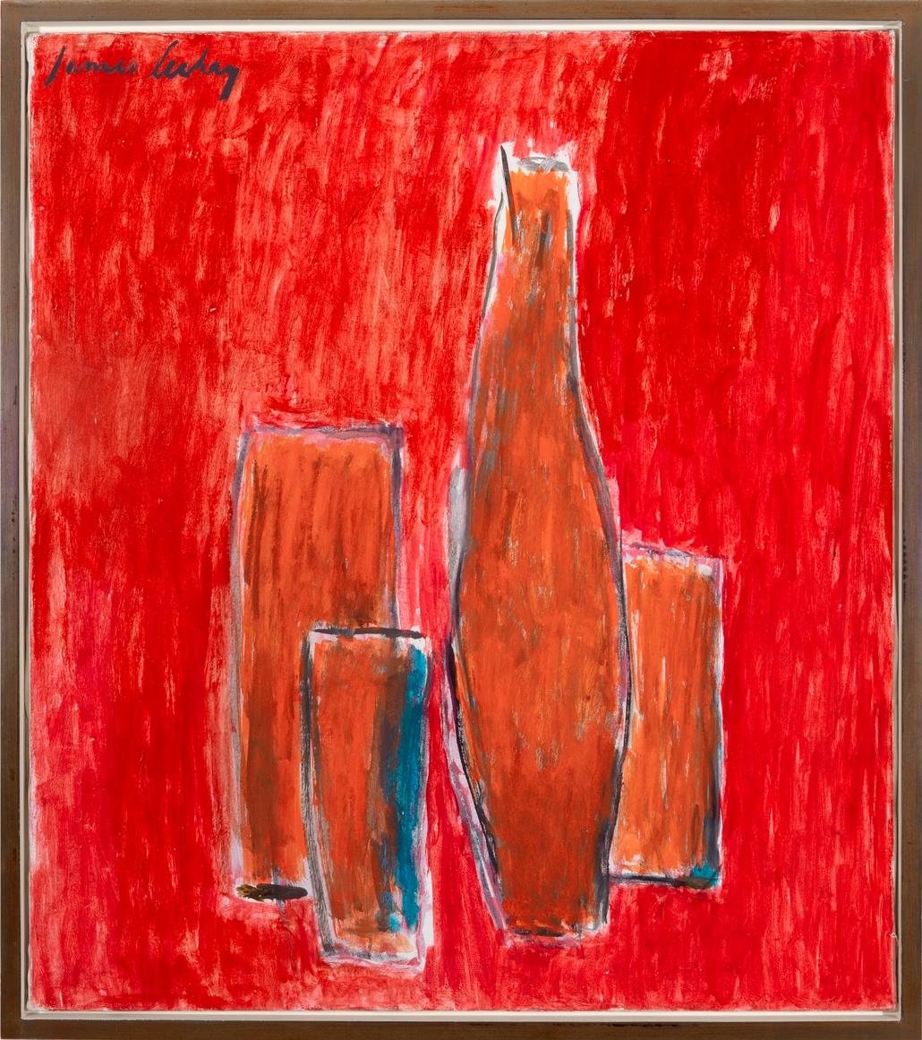 James Lechay Still-Life Painting - "Bottle & Glasses"