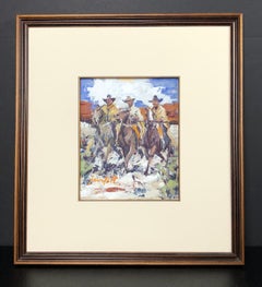 American Western Watercolor By James Lee Colt "Cowboys"