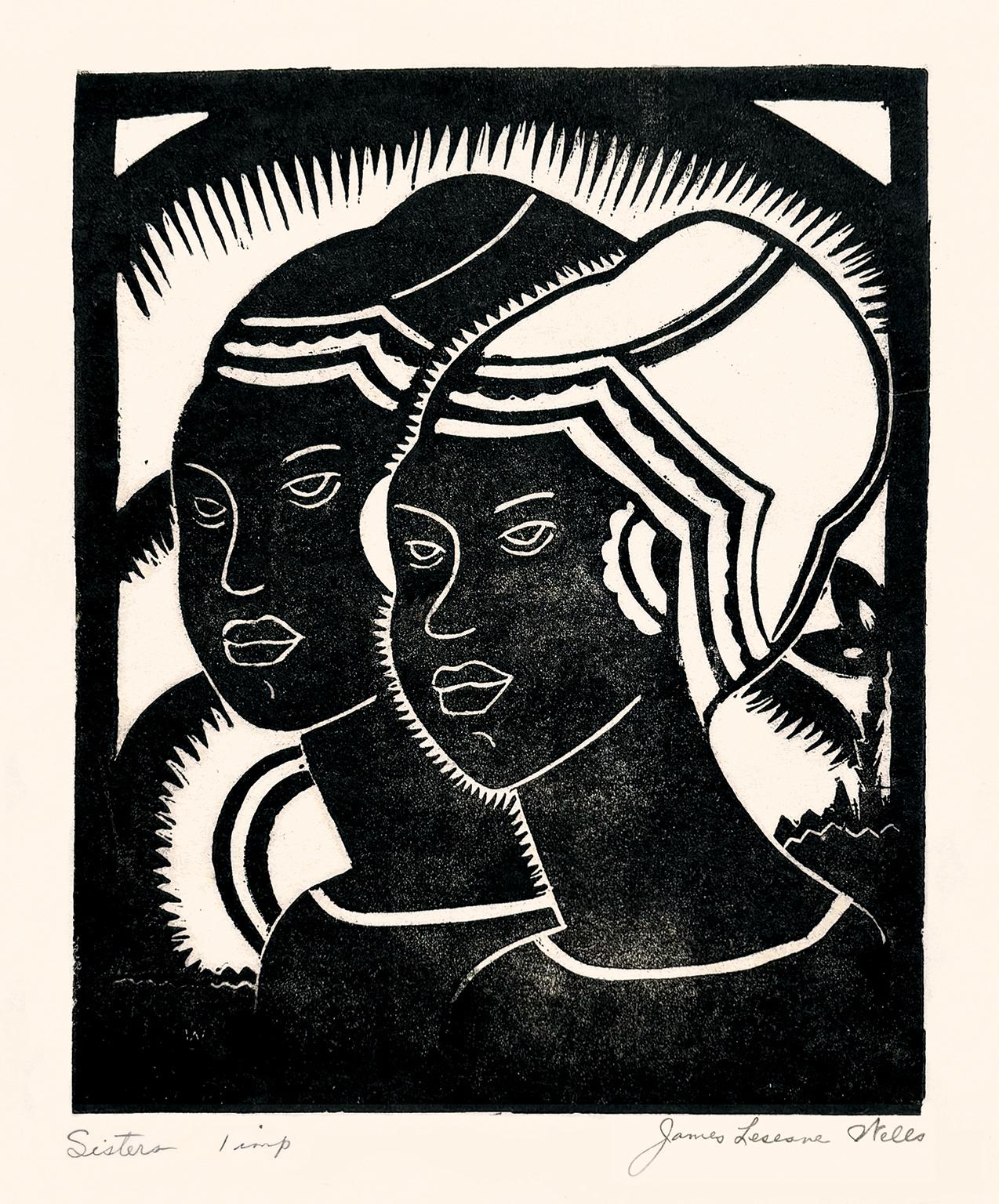 James Lesesne Wells Portrait Print – Sisters" - Berühmte schwarzamerikanische Künstlerin der Harlem Renaissance
