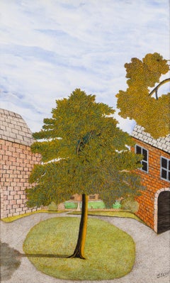 Tree and Courtyard - Peinture du 20e siècle avec arbres et bâtiments