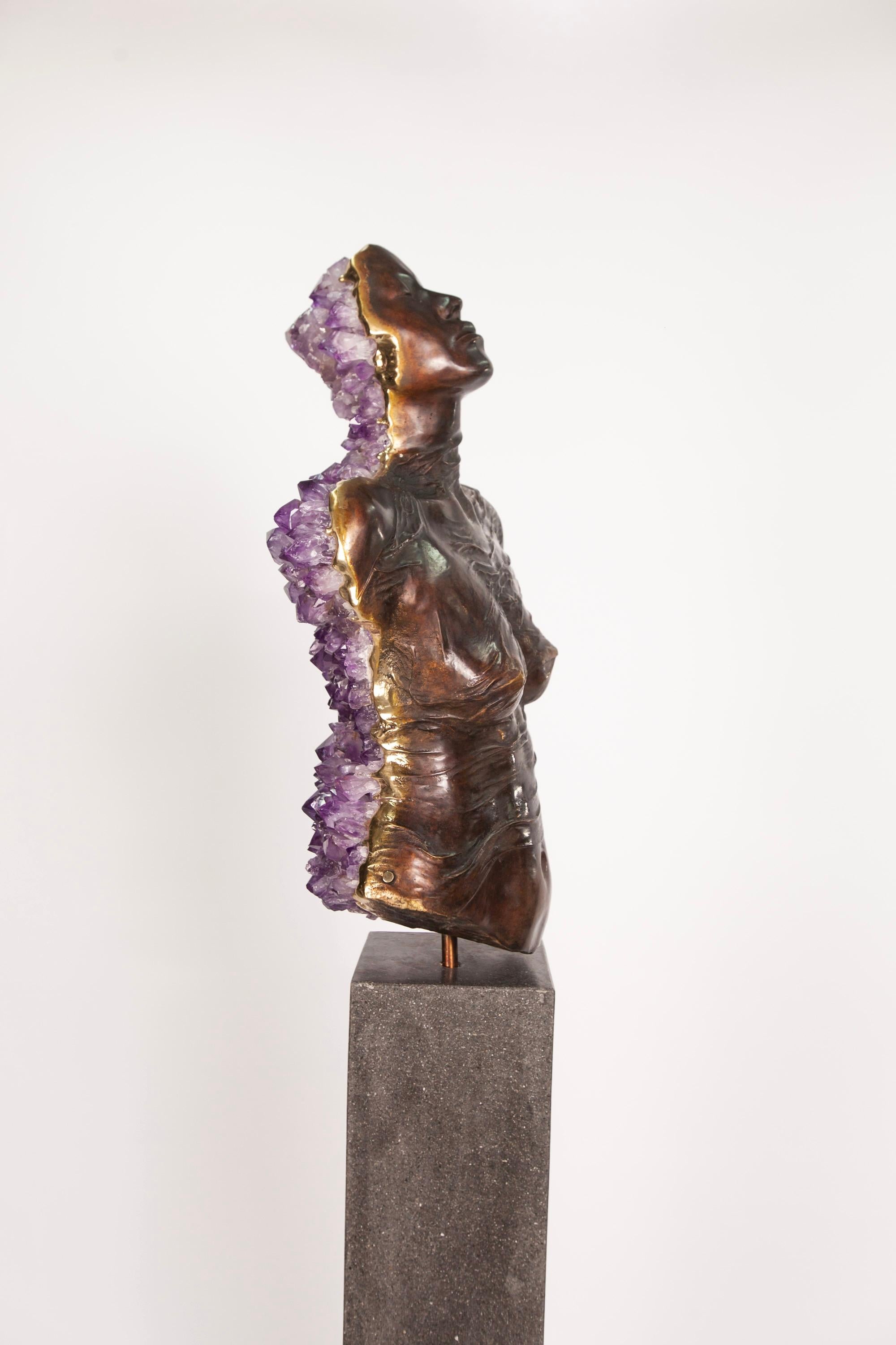 LIMINAL STATE  Amethyst crystals, bronze sculpture For Sale 4