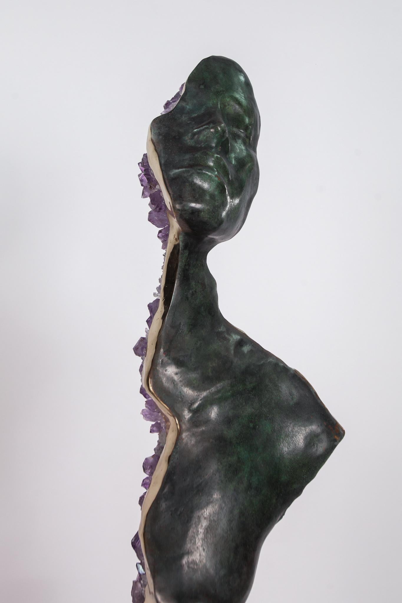 LIMINAL STATE  Amethyst crystals, bronze sculpture For Sale 5