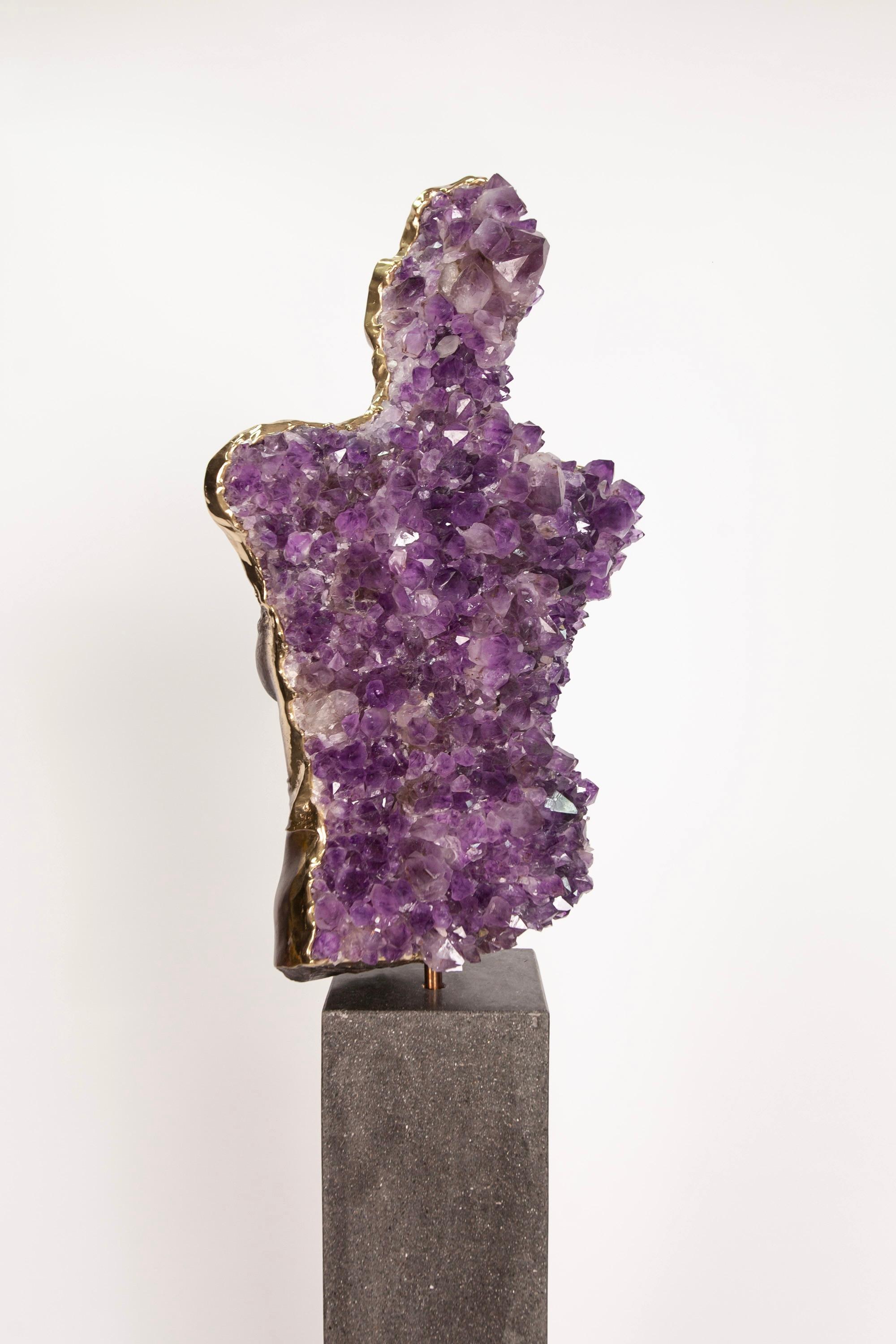 LIMINAL STATE  Amethyst crystals, bronze sculpture For Sale 6