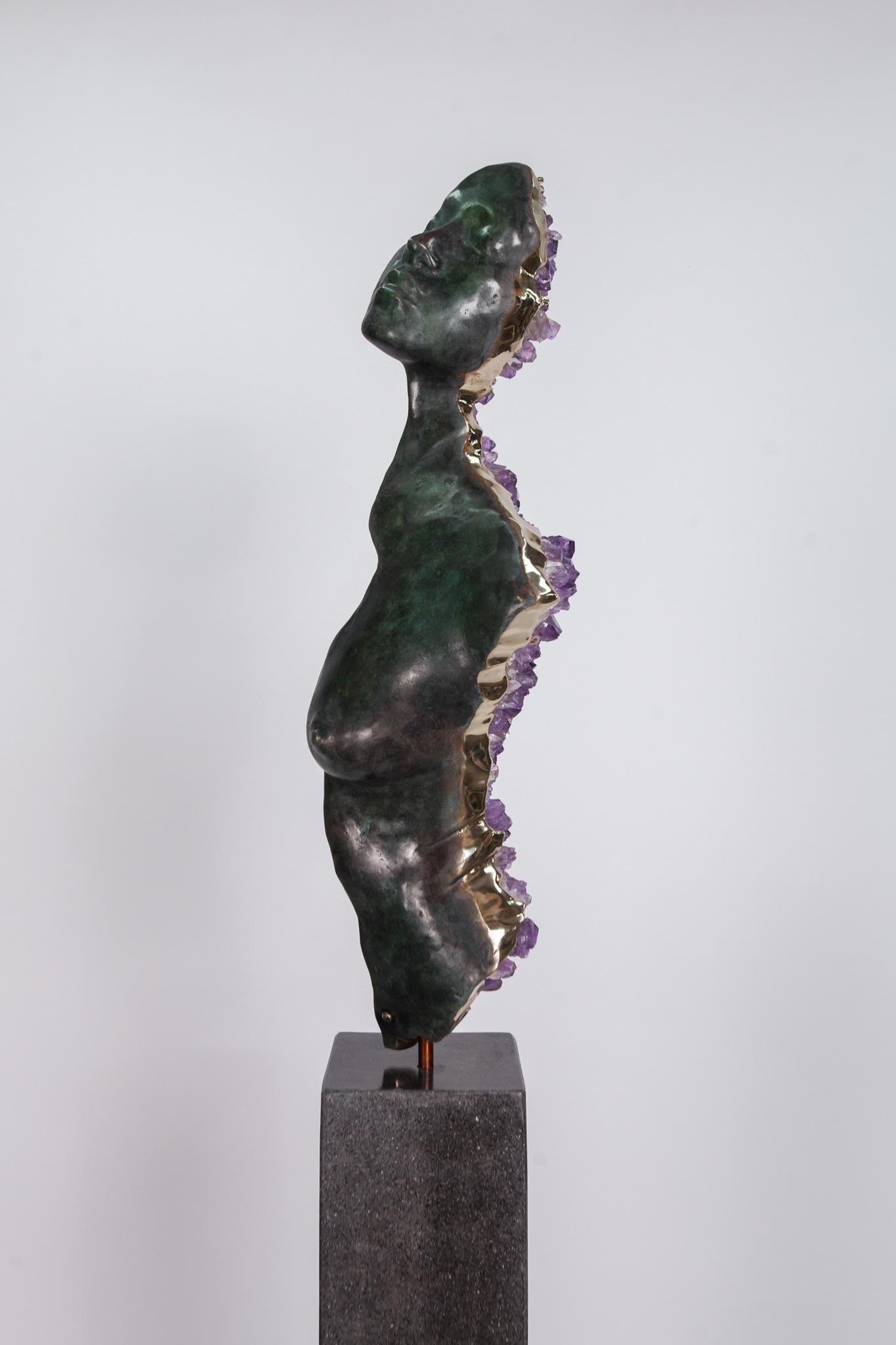 LIMINAL STATE  Amethyst crystals, bronze sculpture For Sale 6