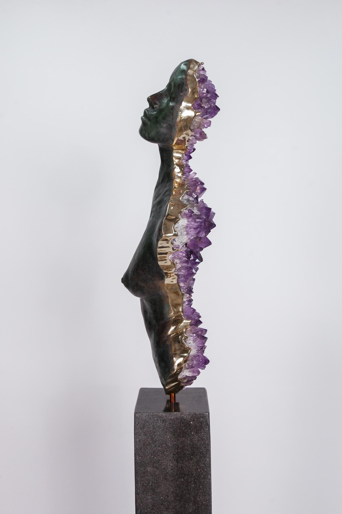 LIMINAL STATE  Amethyst crystals, bronze sculpture For Sale 7
