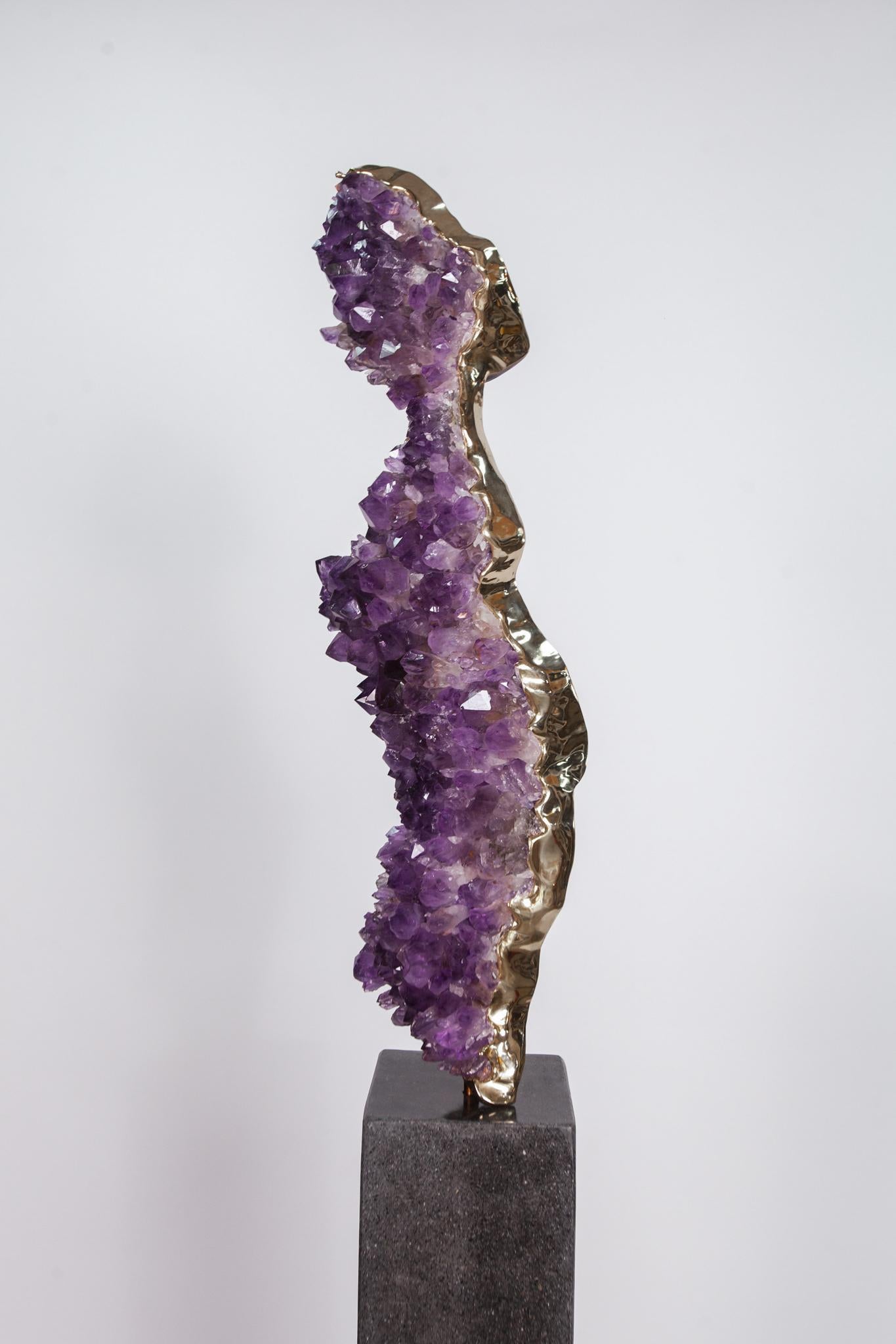 LIMINAL STATE  Amethyst crystals, bronze sculpture For Sale 8