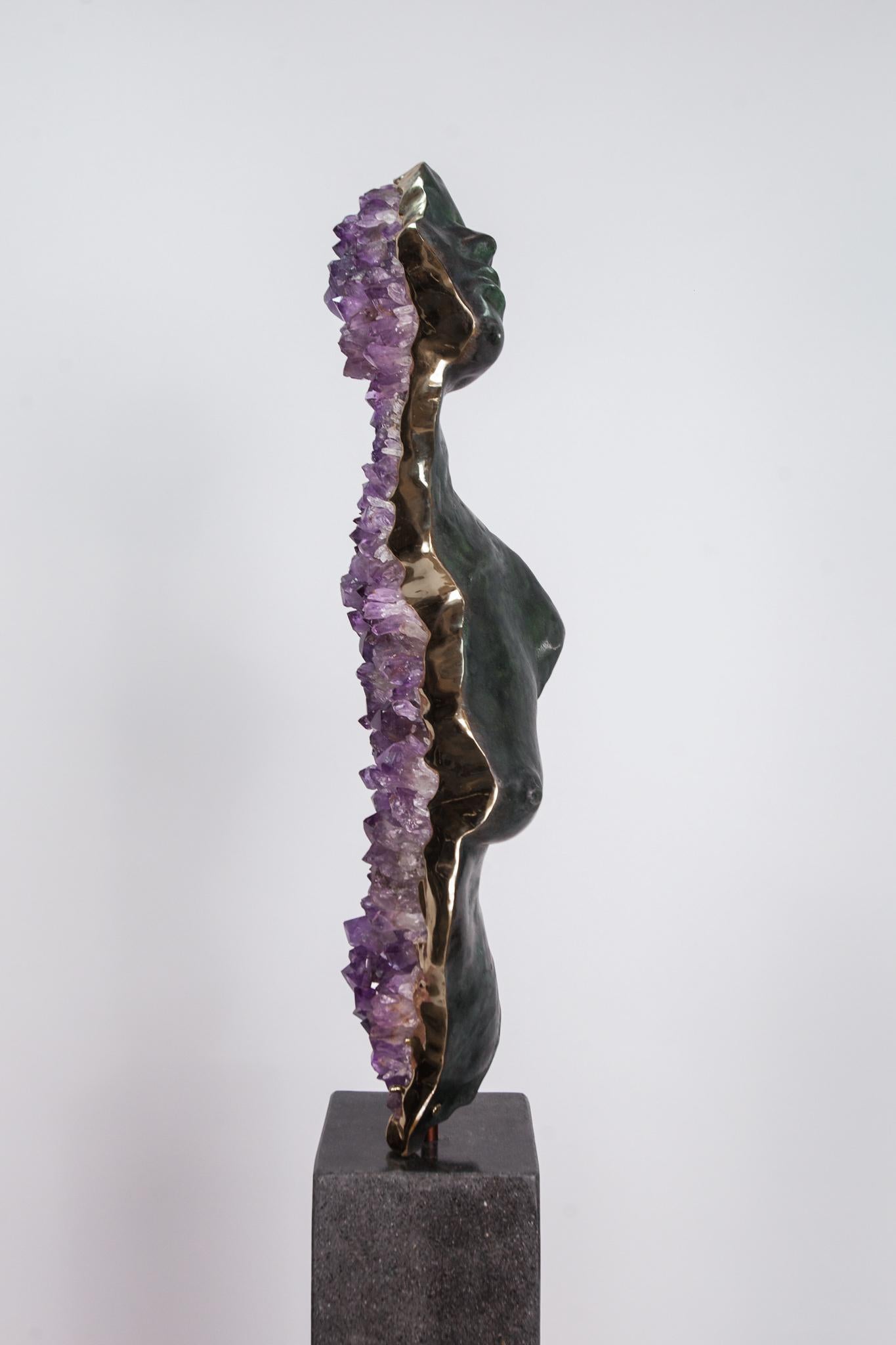 LIMINAL STATE  Amethyst crystals, bronze sculpture For Sale 9