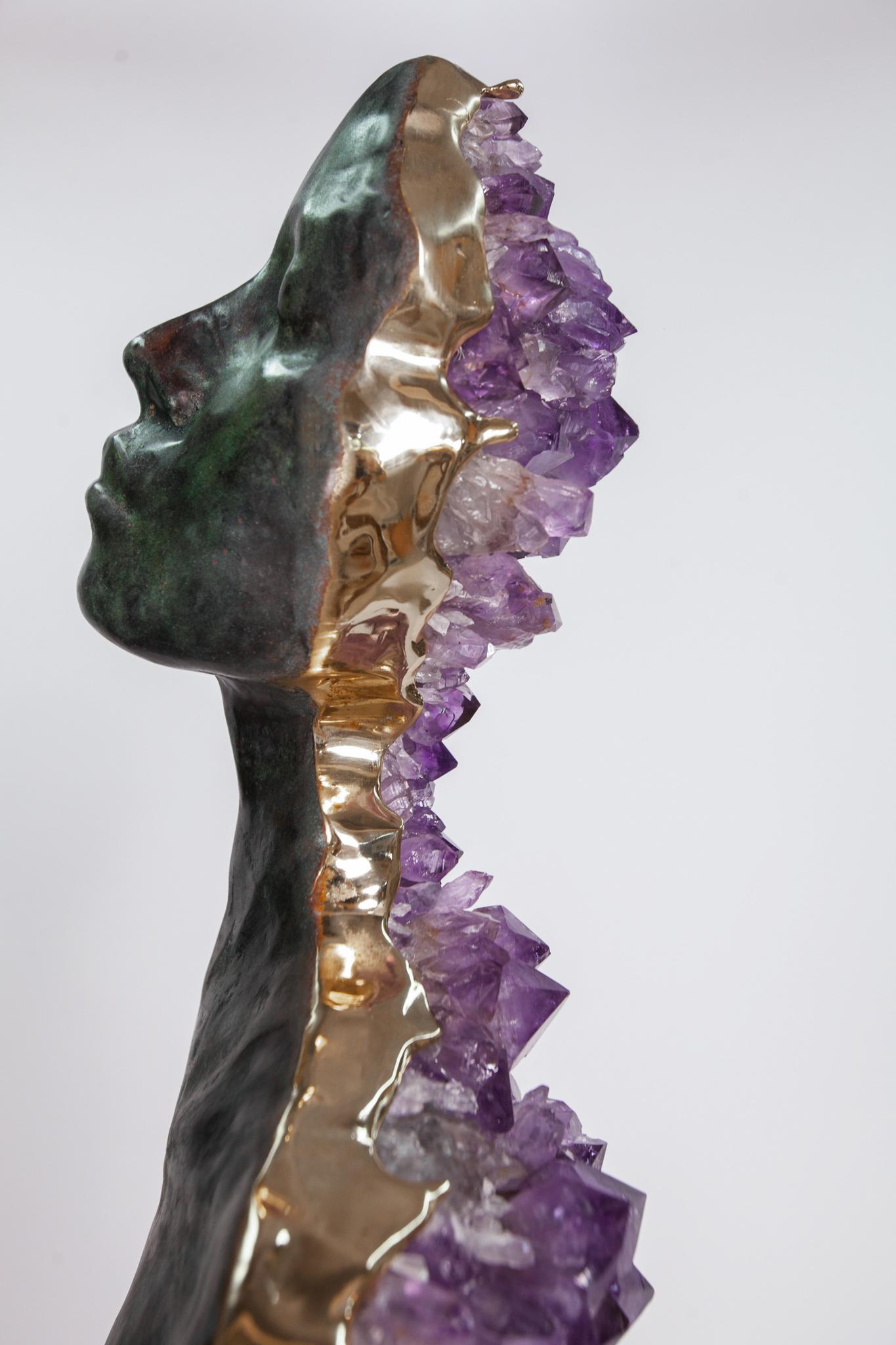 LIMINAL STATE  Amethyst crystals, bronze sculpture For Sale 10