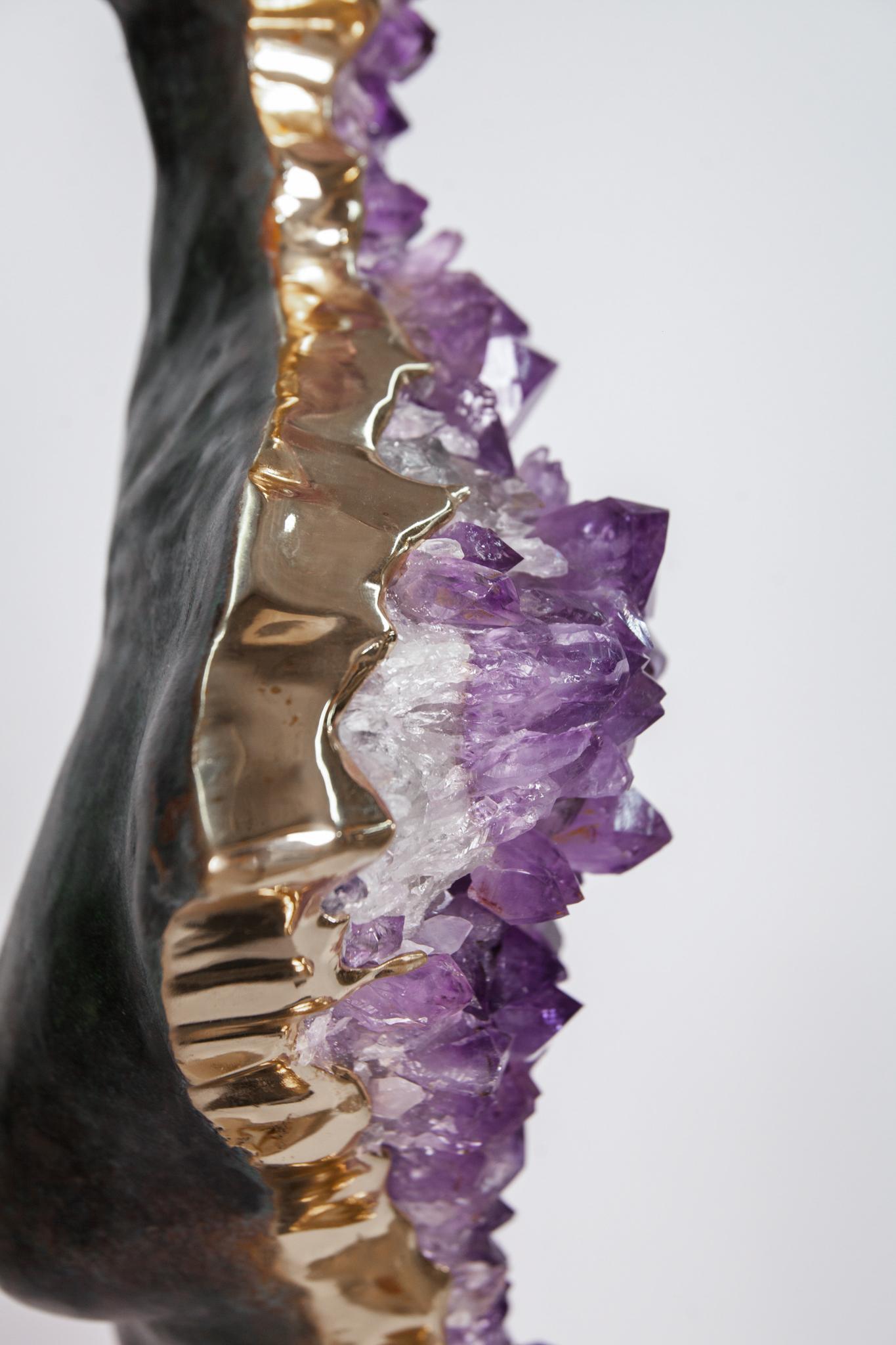 LIMINAL STATE  Amethyst crystals, bronze sculpture For Sale 11