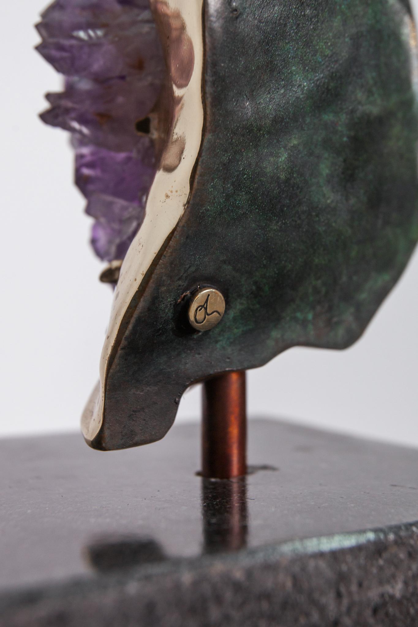 LIMINAL STATE  Amethyst crystals, bronze sculpture For Sale 12