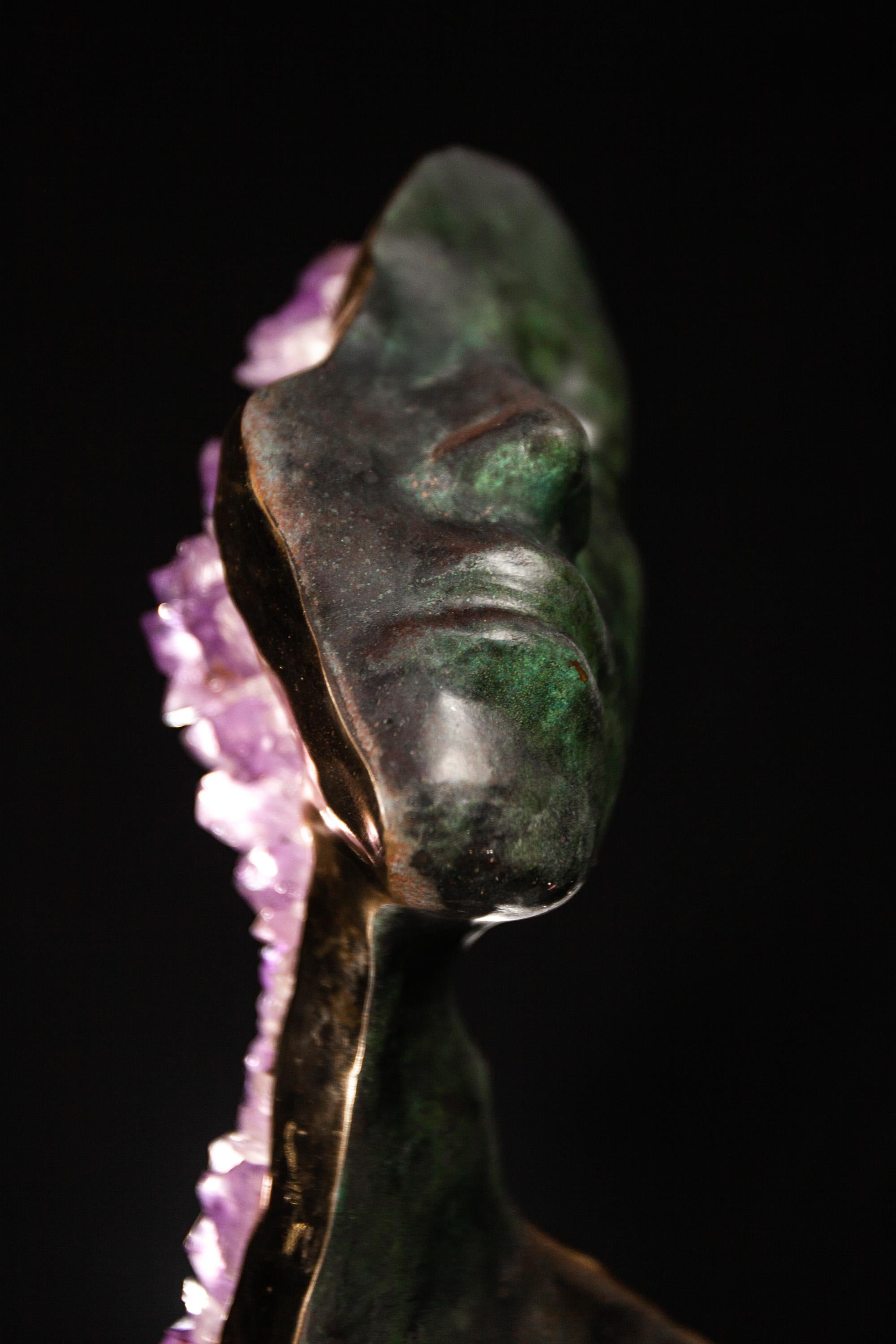 LIMINAL STATE  Amethyst crystals, bronze sculpture For Sale 13