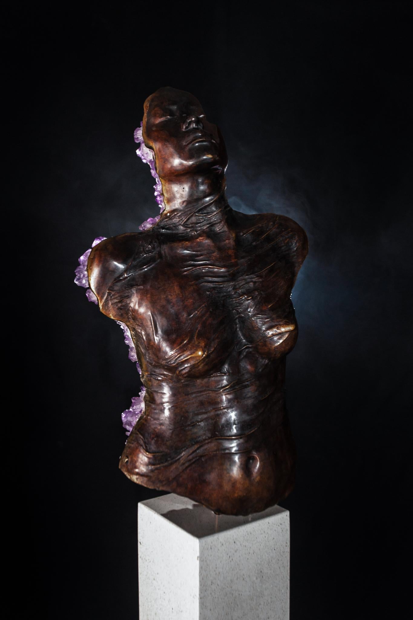 LIMINAL STATE  Amethyst crystals, bronze sculpture - Sculpture by James Lomax