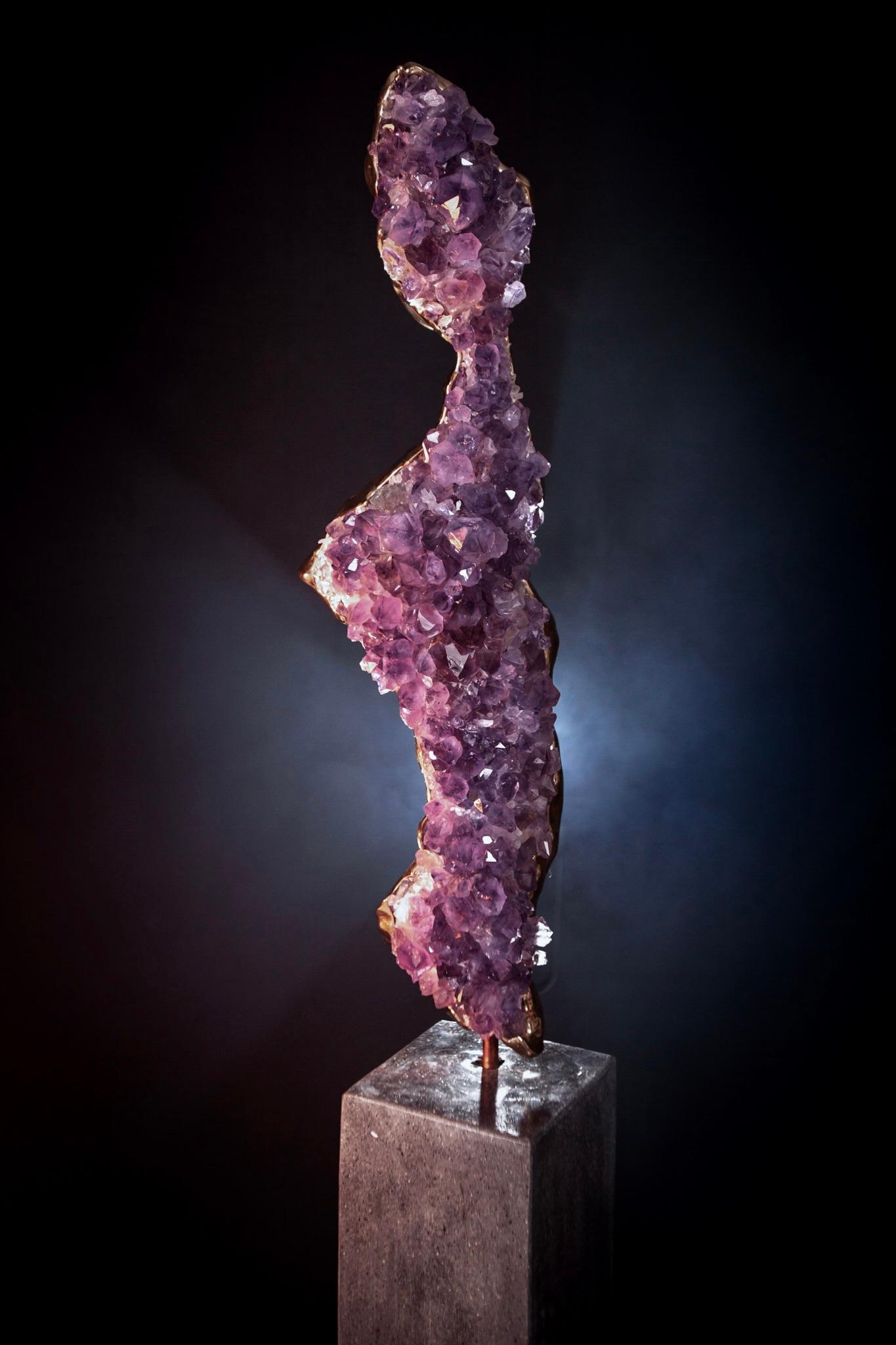 LIMINAL STATE  Amethyst crystals, bronze sculpture - Contemporary Sculpture by James Lomax
